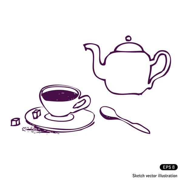 Ένα φλυτζάνι τσάι και βραστήρα. — Διανυσματικό Αρχείο