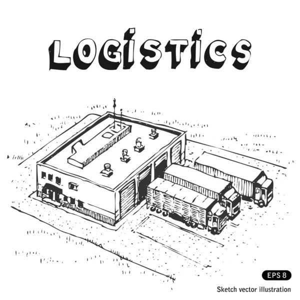 Warehouse and trucks — Stock Vector