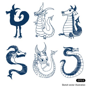 Cartoon little dragon set clipart