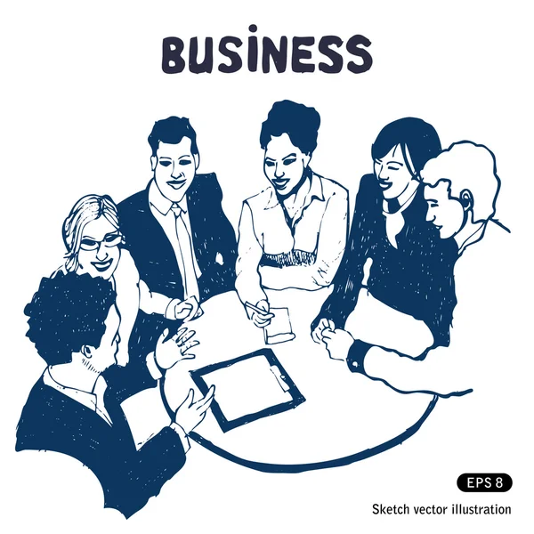 Retrato de grupo empresarial - Seis empresas trabalhando juntas —  Vetores de Stock