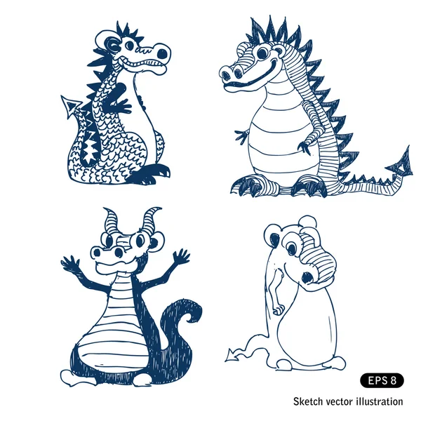 Conjunto de dragões desenhos animados —  Vetores de Stock