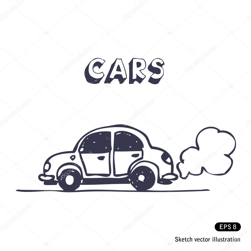 Cartoon car blowing exhaust fumes