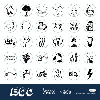 Eco elements and environment web icons set clipart