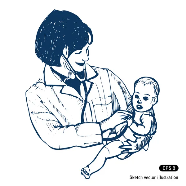 Médico con bebé — Vector de stock