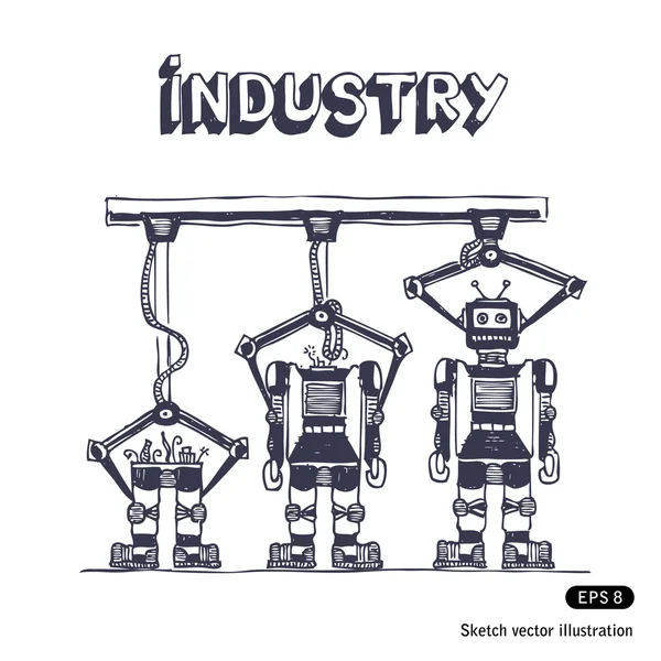 Factory is making robots — Stock Vector