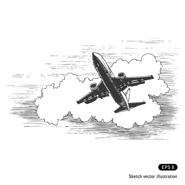 Avión volador contra una nube — Vector de stock