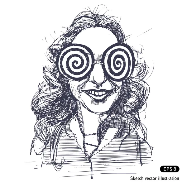 Menina com óculos psicodélicos redondos grandes —  Vetores de Stock