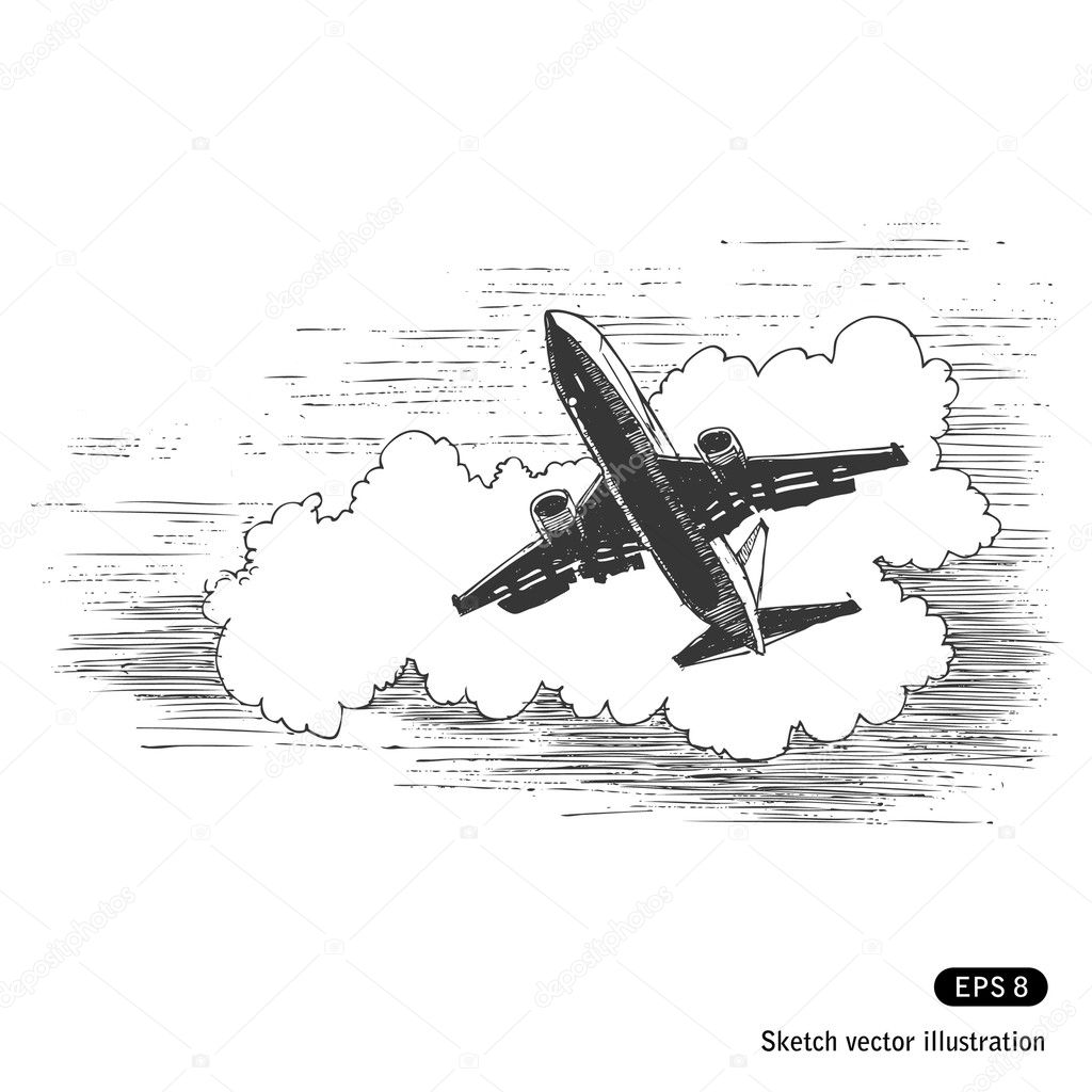Flying plane against a cloud