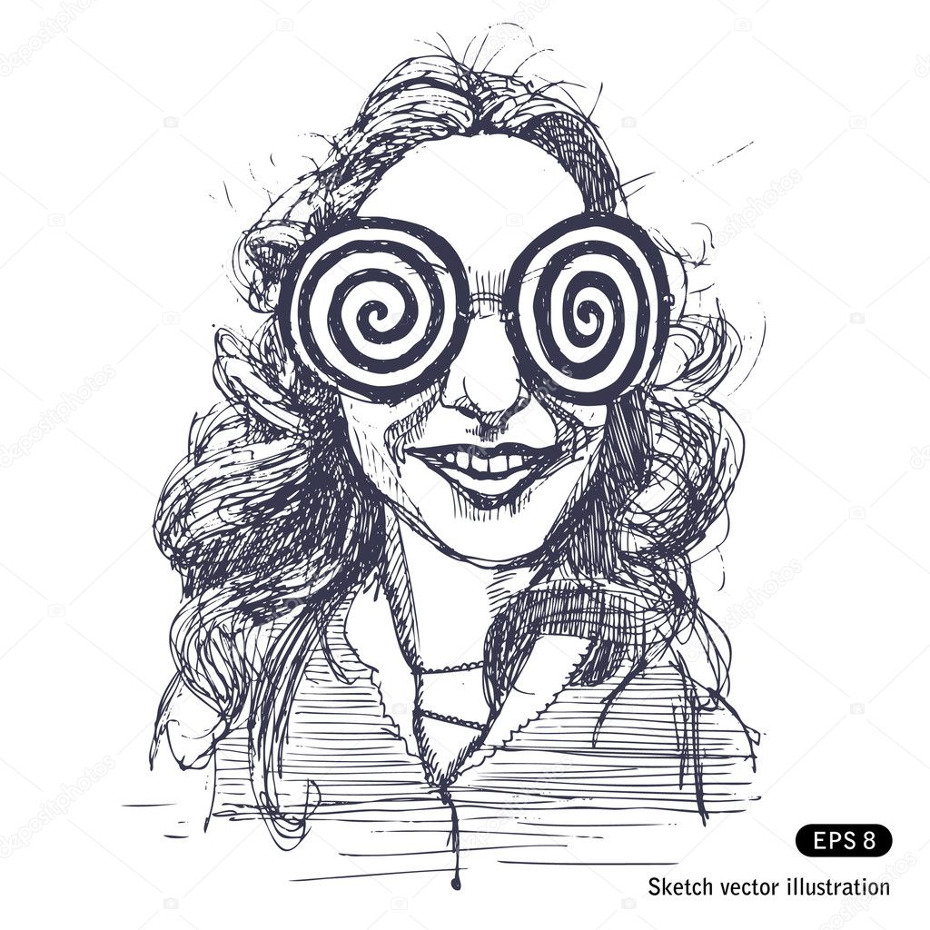 Girl with big round psychodelic glasses
