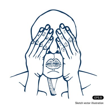 Man covering eyes with hands clipart