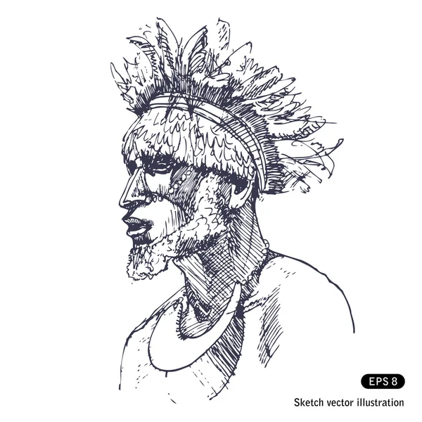 Homme en vêtements traditionnels des Papous — Image vectorielle