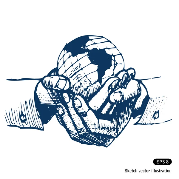 Las manos del hombre sosteniendo el globo terrestre — Archivo Imágenes Vectoriales