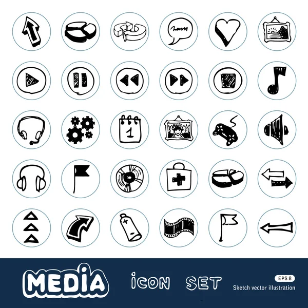 Media e frecce web icone impostate — Vettoriale Stock
