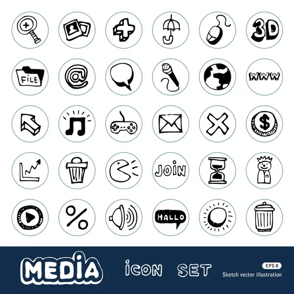 Set di icone web per media e social network — Vettoriale Stock