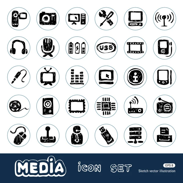Set di icone web per media e social network — Vettoriale Stock