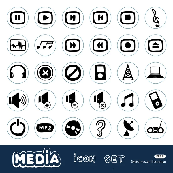 音楽とメディアの web アイコンを設定 — ストックベクタ