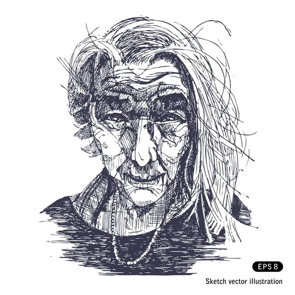 Gülümseyen bir yaşlı kadın portresi — Stok Vektör