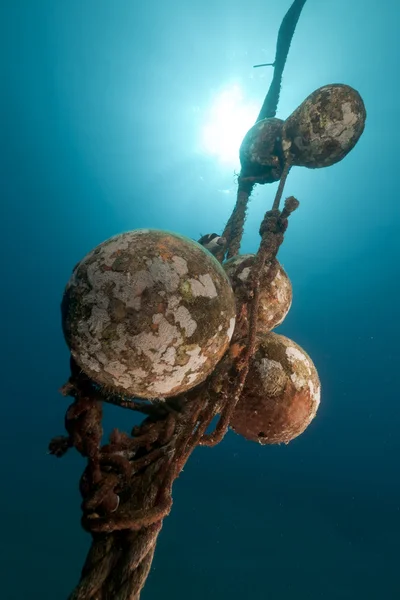 Ormeggio corda e sole nel Mar Rosso . — Foto Stock