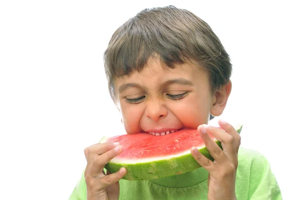 Menino comendo melancia — Fotografia de Stock