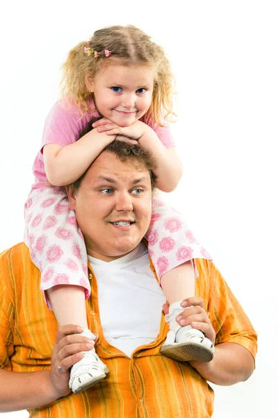 Girl sitting on the daddy's neck — Stock Photo, Image
