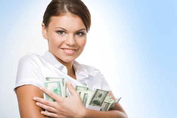 Mulher segurando dinheiro — Fotografia de Stock