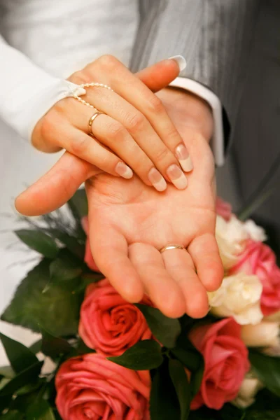 Handen van nieuw getrouwde — Stockfoto