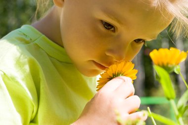 Smelling flowers clipart