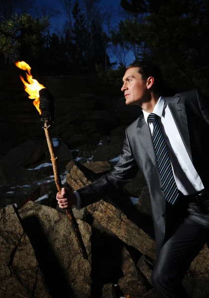 Man with fire — Stock Photo, Image