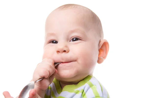 Bebek kaşık ile — Stok fotoğraf