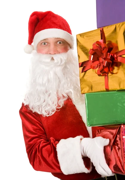 Kerstman met giftboxes — Stockfoto