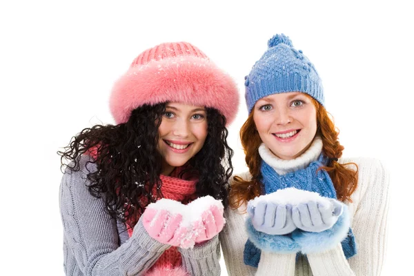 Girls with snow — Stock Photo, Image