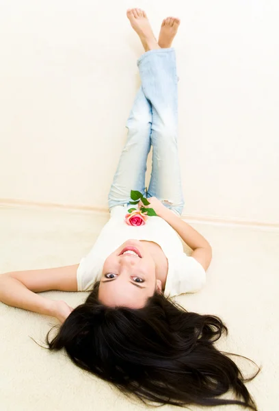 Lány rózsával — Stock Fotó