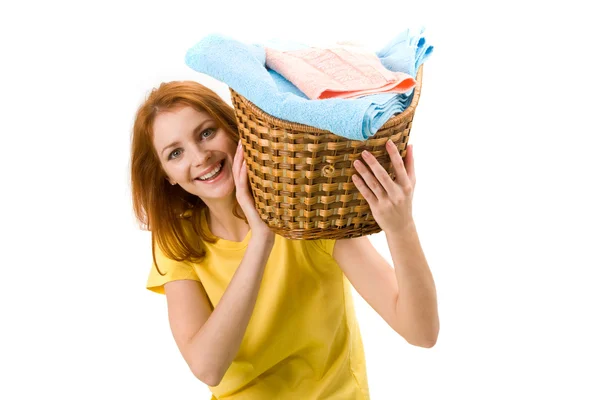 Woman with towels — Stock Photo, Image