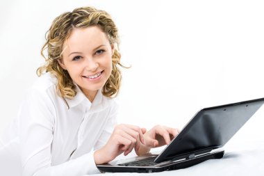 Woman with laptop clipart