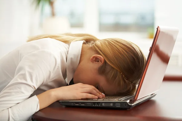 Exhausted business woman — Stock Photo, Image