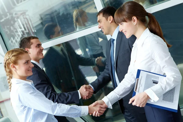 Parallel handshakes — Stok fotoğraf