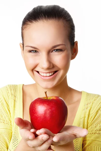 Flicka med äpple — Stockfoto