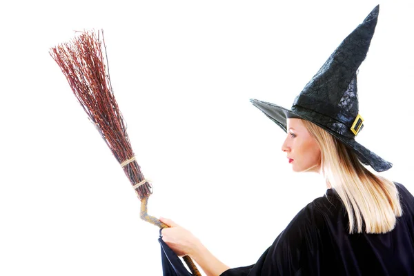 用扫帚的巫婆 — 图库照片