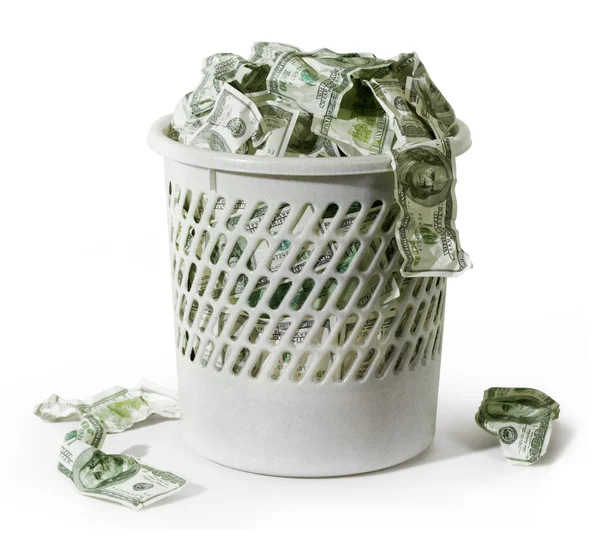 Afval met dollars — Stockfoto