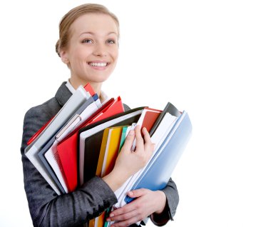 Woman with folders clipart