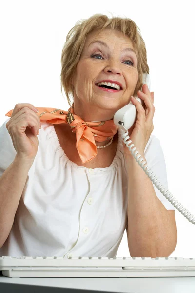 Chamando a mulher idosa — Fotografia de Stock