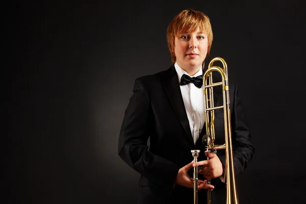 Female with trombone — Stock Photo, Image