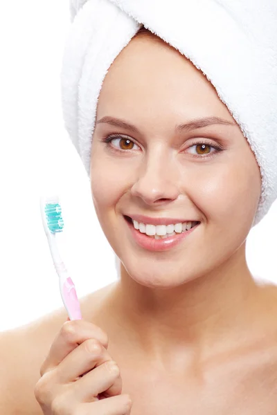 歯ブラシと女性 — ストック写真