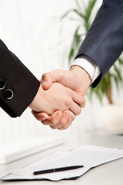 Два бизнеса пожимают друг другу руки — стоковое фото