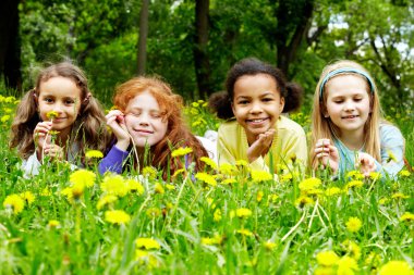 Girls in grass clipart