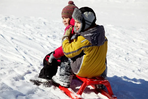 Kids on sledge — Stock Photo, Image