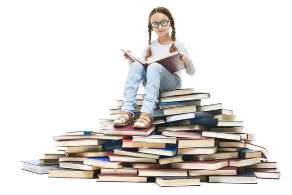 Pupil on books — Stock Photo, Image