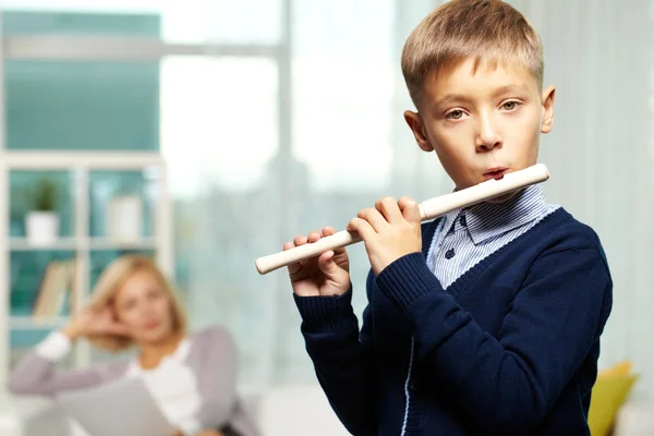 stock image Young flute player