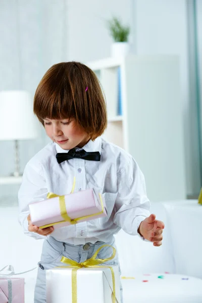 Boy with boxes — Stock Photo, Image