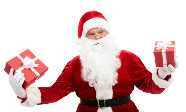 Weihnachtsmann mit Geschenkschachteln — Stockfoto